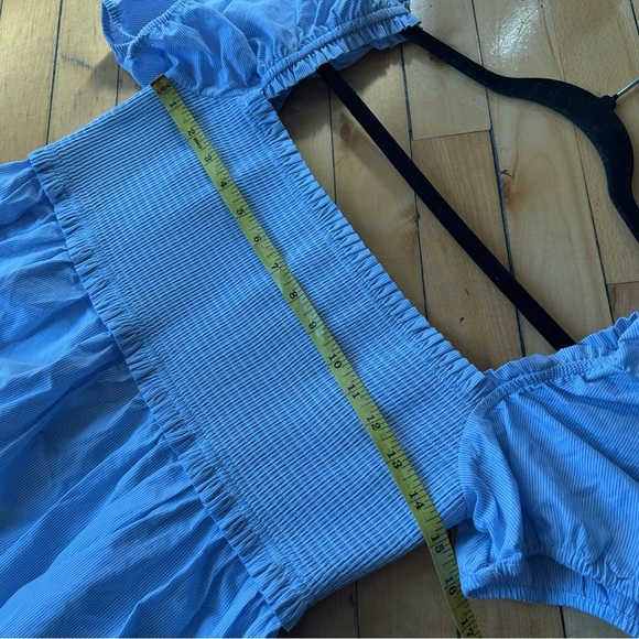 Aritzia Sunday Best Sz L Hadley Blue Striped Coastal Puff Sleeves Mini Dress - Picture 7 of 11